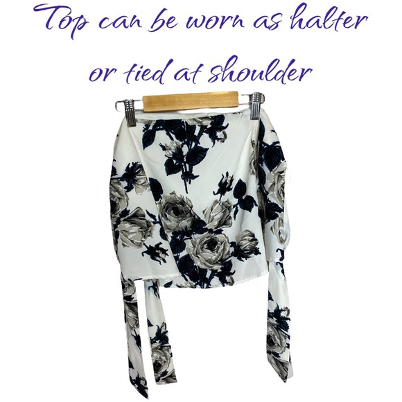 Two Piece Blue Floral Crop Top Short set - Picture 8 of 12